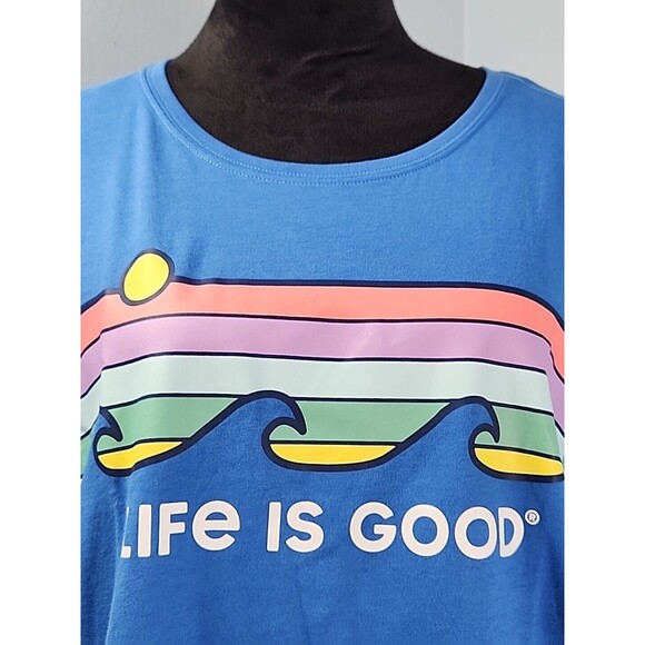 New Life is Good Retro Wave Stripe XLarge Women's Blue SS Crusher Lite Tee - Picture 2 of 14